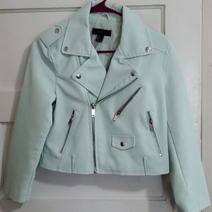 Mint green croped faux leather jacket
